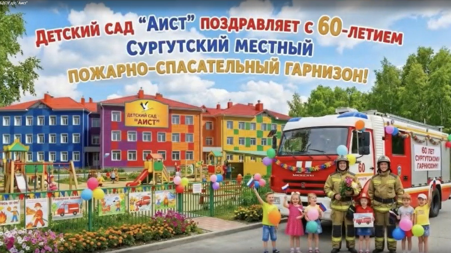 Детский сад #АистПоздравляет сотрудников и ветеранов Сургутского пожарно-спасательного гарнизона с 60-летним юбилеем!